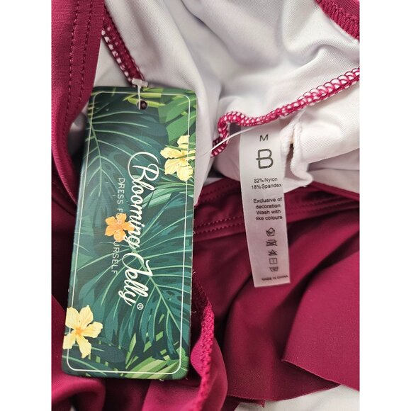 Blooming Jelly Womens Tummy Control One Piece Ruffle V Neck Swimsuit Size Medium - Picture 9 of 9